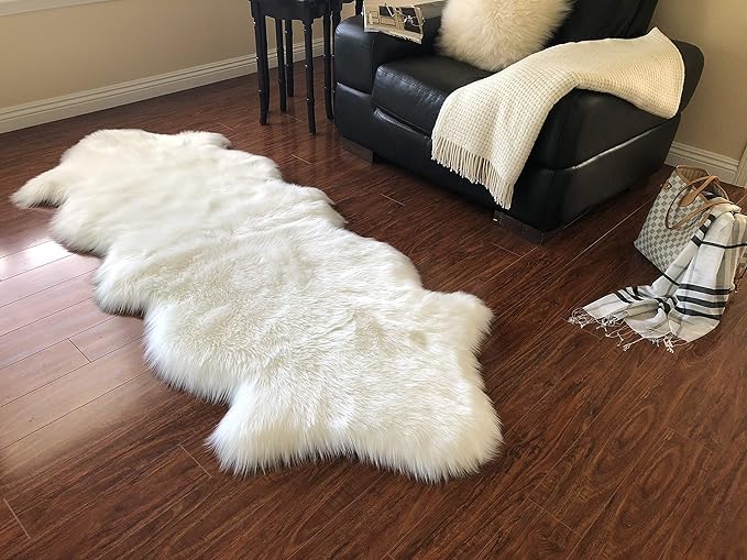 Free Shape Luxury Soft Fluffy Shag Area Rug Double 2'x6', 60x180cm - Vegan Fur Ultra Soft Indoor Carpet Nursery Rugs for Bedroom Home Decor, White