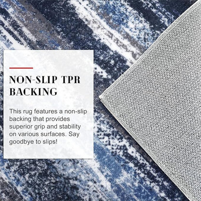 Modern Abstract Entryway Rug Indoor 2x3 Washable Rug Non-Slip Soft Small Area Rug Navy Blue Kitchen Mats Thin Print Faux Wool Floor Carpet Throw Rugs for Entrance Bedroom