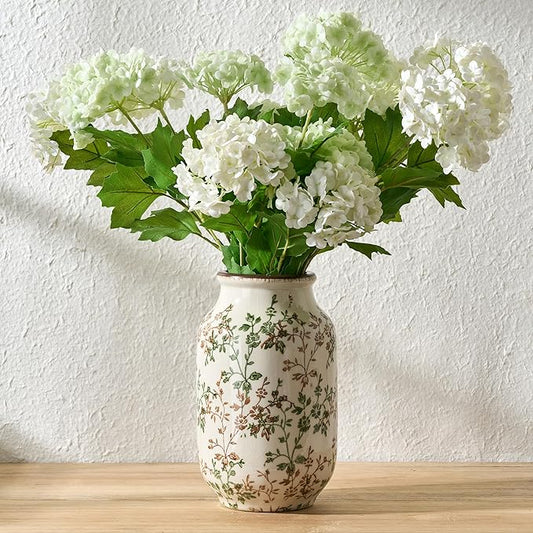 SIDUCAL Ceramic Vintage Pastoral Vase, 8.78 Inch Chinoiserie Floral Vase, Retro Ice Cracked Rustic Farmhouse Vases for Home Decor, Living Room, Bookshelf, Office, Tuscan Decor, Green and Brown Floral