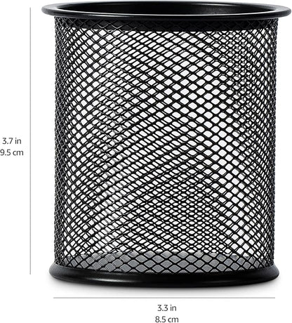 Amazon Basics Wire Mesh Pen Cup, Office Caddy Storage, Black, ‎3.7" x 3.3"