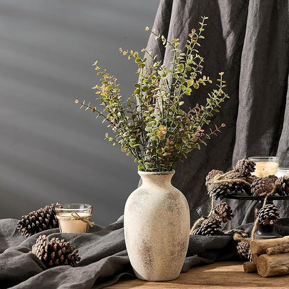 Ceramic Rustic Flower Vase, 8.27 Inch Vintage Pottery Home Decor, Antique Farmhouse Terracotta Vase for Living Room, Table, Shelf, Mantel Decoration, Farmhouse - Natural Brown