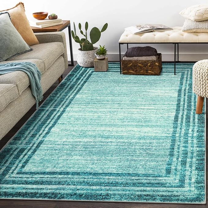 Lahome Modern Abstarct Area Rugs 5x7, Washable Teal 5x7 Bedroom Rug Soft Living Room Rug Non Slip, Low-Pile Indoor Rugs for Living Room Minimalist Floor Carpet for Dining Room Kids Playroom