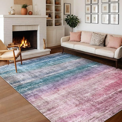 Kokia Abstract Area Rugs 8x10 Bedroom Soft Living Room Rugs Washable Distressed Vintage Comfy Red Carpet with Non-Slip Backing for Farmhouse Home Office Room Decor, Oslo Orchid