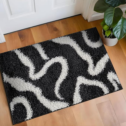 Rugshop Abstract Wavy Shag Area Rug Anthracite Dark Gray 2' x 3' Ideal for Entryways, Kitchens, or Small Spaces