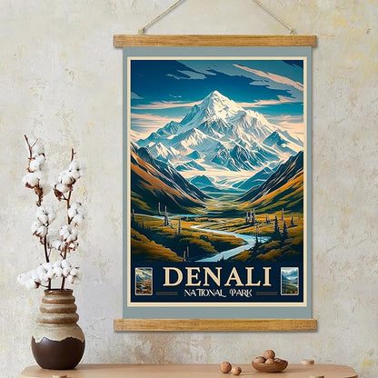 ABoby Vintage Denali National Park Posters - Travel Posters Wall Art - Retro Style Wall Decor with Wood Frames - Ready to Hang