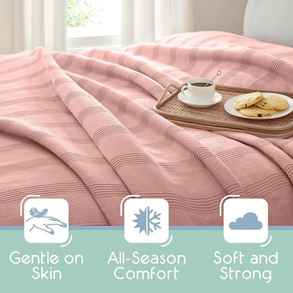 King Size 100% Cotton Blanket | Super Soft Breathable Lightweight Throw | All-Season Knit Blanket | Luxury Hotel Versatile | Easy Care Pink Clay