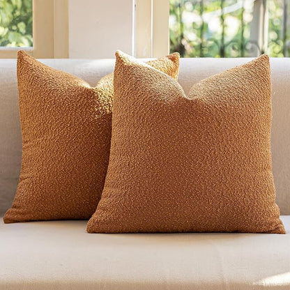 GEEORY Decorative Throw Pillow Covers 18x18 Inch Pack of 2,Textured Boucle Neutral Cushion Cases for Bed Couch Sofa, Accent Mordern Farmhouse & Minimalist Home Decor (Orange) GE04-18