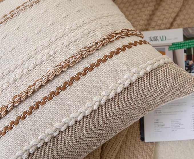 Boho Throw Pillow Covers 20x20 Inch Set of 2, Brown Textured Decorative Couch Pillow Cases for Farmhouse Home Decor, Accent Cushion Cover for Sofa, Bed, Living Room, Bedroom