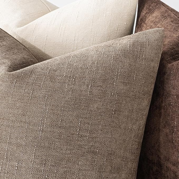 MIULEE Pack of 2 Decorative Throw Pillow Covers Soft Chenille Throw Pillows Solid Textured Lumbar Cushion Covers for Couch Sofa Bedroom Living Room 12x20 Inch, Taupe Grey
