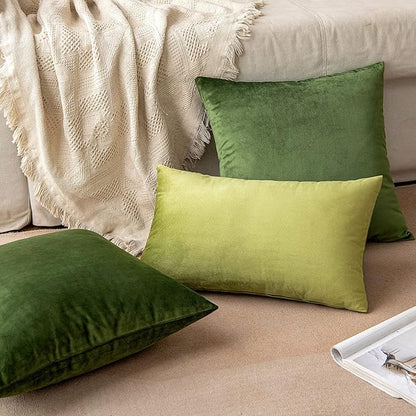 MIULEE Velvet Throw Pillow Covers 12x20 Inch, Pack of 2 - Moss Green, Soft Solid Lumbar Decorative Pillow Covers Modern Luxury Home Decor for Spring Couch Sofa Bedroom Livingroom