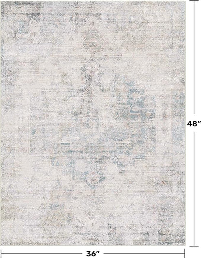 Washable Light Blue Rugs for Entryway Indoor - 3x4 Throw Rug for Large Kitchen, Bedroom Bedside, Bathroom, Mudroom, Mordern Abstract Medallion Décor, Non Slip Low Pile Fade Resistant