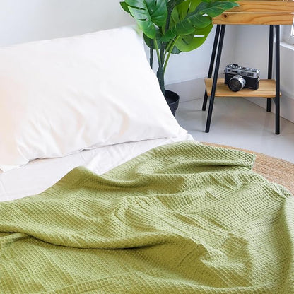 Salt Earth GOTS Certified 100% Organic Cotton Throw Blanket, 60"x80" Waffle Blankets & Throws for Bed, Throw Blanket for Couch, Cozy Christmas Blankets and Throws for Christmas Gifts (Mosstone)