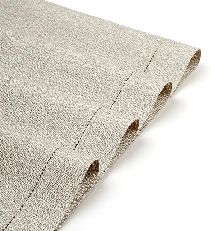 D'Moksha Homes Linen Placemats Set of 8 - Classic Hemstitch Natural Placemats 14 x 19 Inch - 100% Pure Linen Table Mats for Valentines, Holiday, New Year - Handcrafted and Machine Washable
