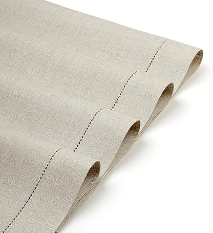 D'Moksha Homes Linen Placemats Set of 8 - Classic Hemstitch Natural Placemats 14 x 19 Inch - 100% Pure Linen Table Mats for Valentines, Holiday, New Year - Handcrafted and Machine Washable