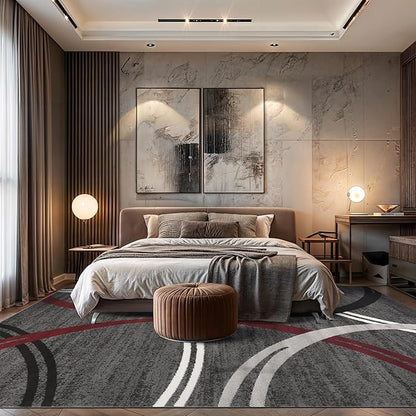 Rugshop Modern Wavy Circles Design Non-Shedding Area Rug, Carpet for Living Room, Dining Room, or Office,Grand Room,Open Spaces Red, 12' x 15'