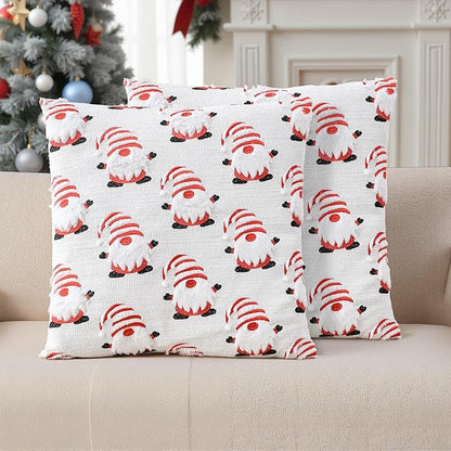 FEVERQIYI Christmas Faux Fur Pillow Covers 20x20 Inch - Soft Plush Decorative Pillowcases with Dancing Santa Snowman Snowflake Design for Holiday Home Sofa Bed Decoration (Inserts Not Included)