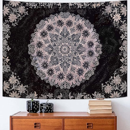 Fowocu Boho Floral Mandala Tapestry Wall Hanging Grey Bohemian Flower Medallion Tapestry Aesthetic Gray Black Hippie Indian Small Tapestries for Bedroom Living Room Dorm Decor 60 x 44 Inch