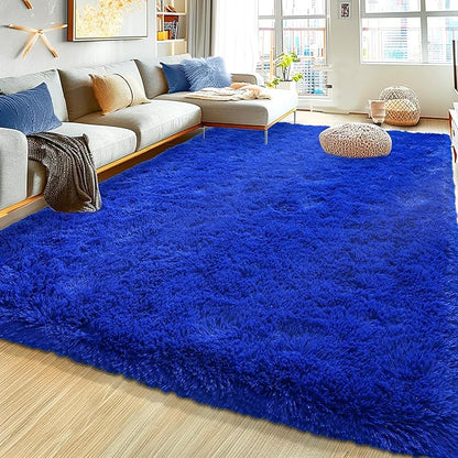 Ultra Fluffy Rug for Living Room Bedroom, 5x7 Fuzzy Large Area Rug for Living Room, Plush Soft Shag Carpet for Girl Boy Kids, Non Slip Rug Modern Indoor Home Decor Aesthetic, Royal Blue