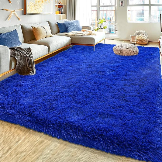 Super Fluffy Rug for Bedroom, 4x6 Shag Fuzzy Area Rug for Living Room Bedroom, Plush Soft Carpet for Girls Boys Kids, Non Slip Throw Rugs for Dorm, Modern Home Decor Aesthetic, Royal Blue