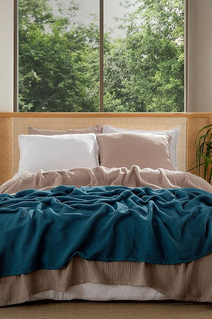 Muslin Blanket - Pure 100% Turkish Cotton Airy Soft Light Versatile Gauze Throw Blanket for Bed, Couch, Sofa (Taupe, California King Size (95" x 125" inch))