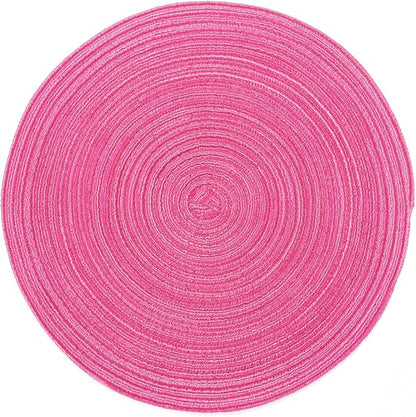 SHACOS Round Placemats Set of 4 Round Table Placemats Braided Cotton Place Mats 15 inch for Kitchen Dining Table Holiday Party (Hot Pink, 4)