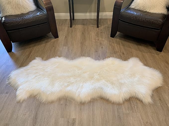 LAMBZY Faux Sheepskin Super Soft Hypoallergenic Silky Shag Rug for Living Room, Kids Room, Sofa (Double 2'x6', White)