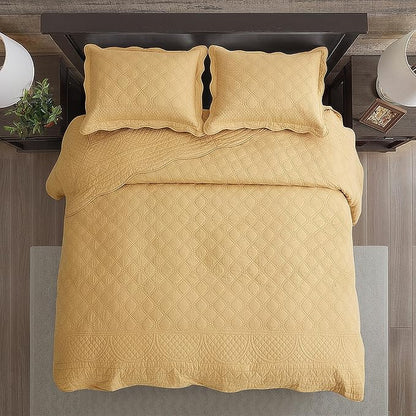 CHIXIN Cotton Bedspread Full Size - Real Stitching - Luxury Quilted Bedding Cover for All Season, Reversible, Ultra Soft, Lightweight, 3 Piece, Honey Gold