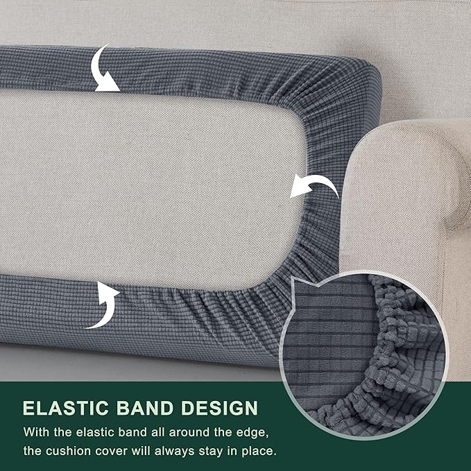 CHUN YI Large Couch Cushion Cover for 3 Sette Stretch Individual Replacement Sofa Seat Slipcover with Elastic Spandex Jacquard Fabric(Large,Grey)