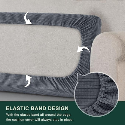 CHUN YI Large Couch Cushion Cover for 3 Sette Stretch Individual Replacement Sofa Seat Slipcover with Elastic Spandex Jacquard Fabric(Large,Grey)