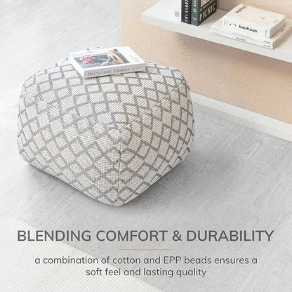 Anji Mountain 100% Handmade & Handcrafted Comfortable Home Décor Pouf Ottoman Footrest for Living Room, Bedroom, Nursery, Kidsroom, Patio Furniture - (22" x 22" x 16"- Gray,Ivory)