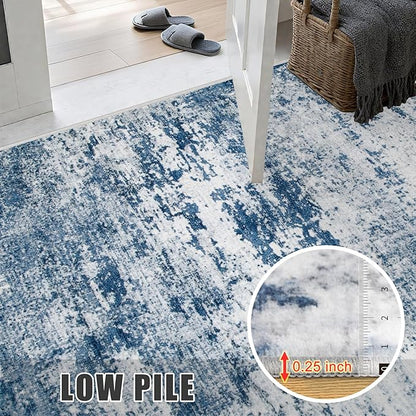 5x7 Area Rug Living Room Rug: Washable Modern Abstract Soft Thin Rug Indoor Floor No Slip Stain Resistant Carpet for Bedroom Dining Room Farmhouse Nursery Home Office - Blue