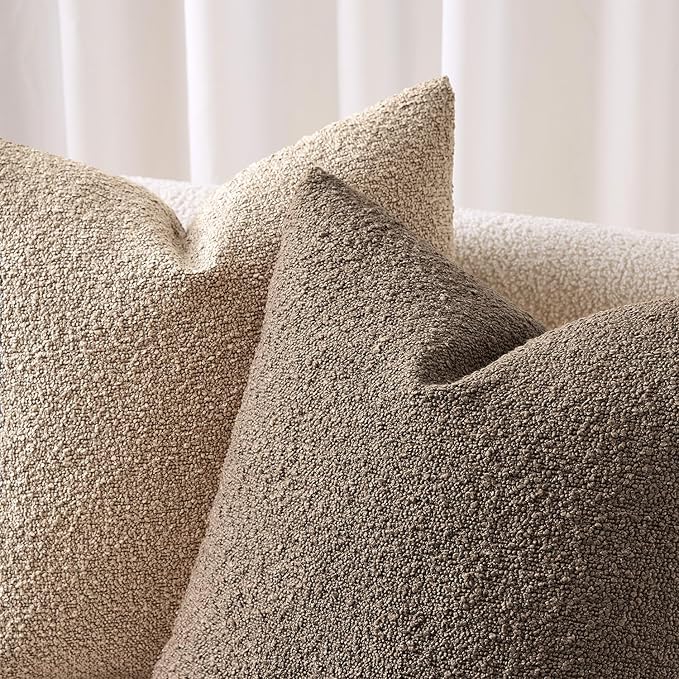 ANRODUO Pack of 2 Textured Boucle Throw Pillow Covers Soft Camel Euro Decorative Accent Solid Pillow Cases Cozy Modern Couch Cushion Case for Chair Sofa Bedroom Living Room Home Decor, 22 x 22 Inch