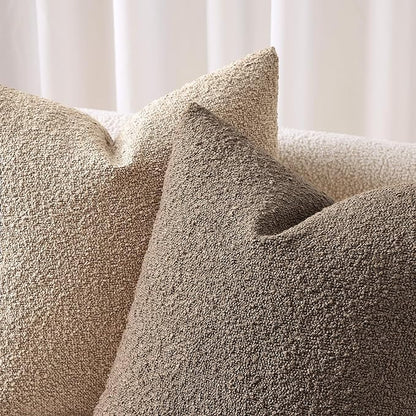 ANRODUO Pack of 2 Textured Boucle Throw Pillow Covers Soft Camel Euro Decorative Accent Solid Pillow Cases Cozy Modern Couch Cushion Case for Chair Sofa Bedroom Living Room Home Decor, 24 x 24 Inch