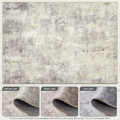 Washable Area Rug 5x7 - Neutral Modern Abstract Rugs, Soft Non Slip Thin Carpet with for Bedroom, Under Dining Room Table, Home, Office, Dorm, Office Rolling Chair - Brown Grey