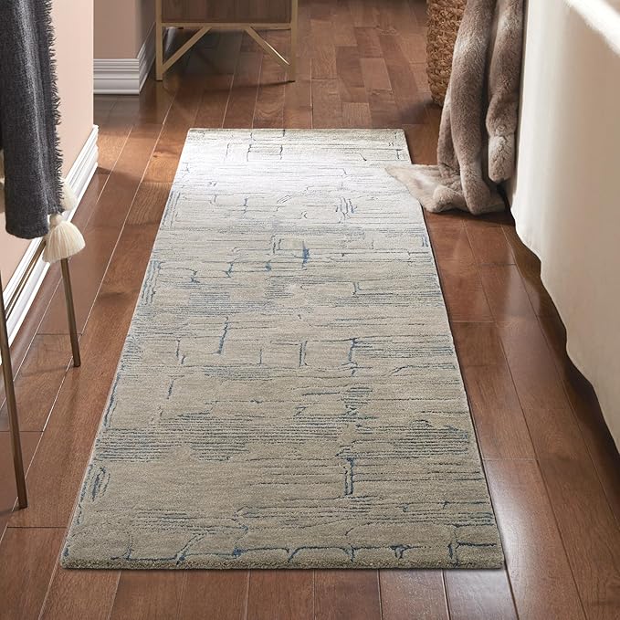 TOWN & COUNTRY LUXE Remi Abstract Line Art Handcrafted 100% Wool Runner Area Rug, Grey/Blue, 2'5"x7"