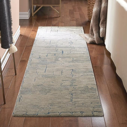 TOWN & COUNTRY LUXE Remi Abstract Line Art Handcrafted 100% Wool Runner Area Rug, Grey/Blue, 2'5"x7"