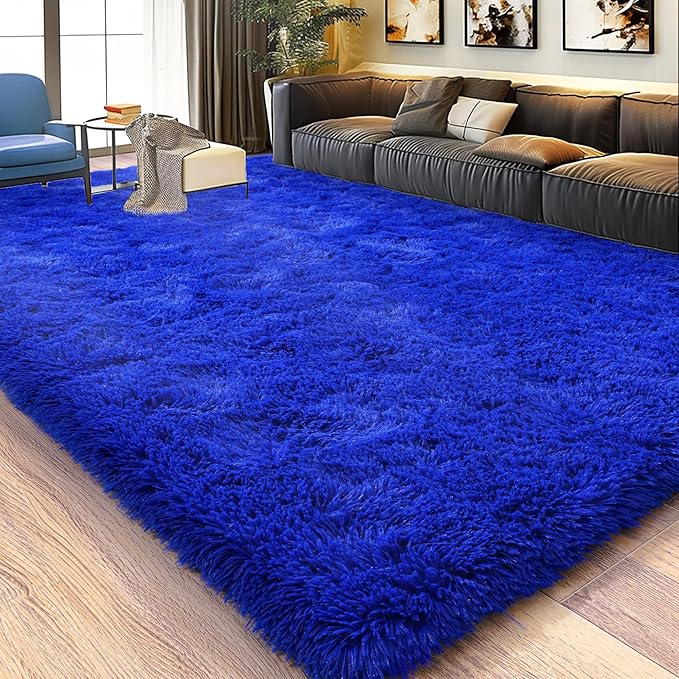 Ultra Fluffy Rug for Living Room Bedroom, 5x7 Fuzzy Large Area Rug for Living Room, Plush Soft Shag Carpet for Girl Boy Kids, Non Slip Rug Modern Indoor Home Decor Aesthetic, Royal Blue