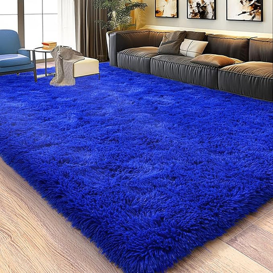 Ultra Fluffy Rug for Living Room Bedroom, 5x7 Fuzzy Large Area Rug for Living Room, Plush Soft Shag Carpet for Girl Boy Kids, Non Slip Rug Modern Indoor Home Decor Aesthetic, Royal Blue
