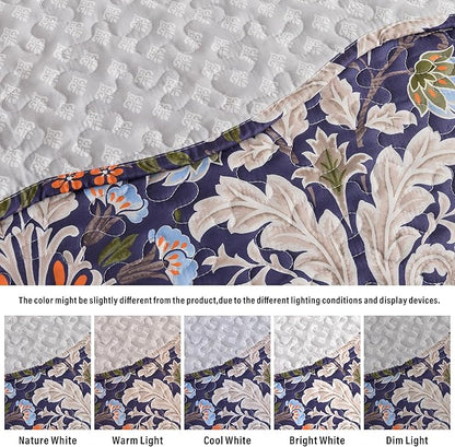 HoneiLife Quilt Set King Size - Microfiber Bedspread 3-Piece,Reversible Coverlet Lightweight Bedcover King Quilt Bedding Sets-Navy