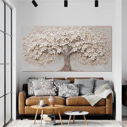 Canvas Wall Art Decor Botanical Large Wall Art Pictures for Living Room Canvas Art Wall Decor Oversized Tree of Life Wall Art Decor Modern White Wall Art Prints Artwork for Walls Bedroom Office Decor 39" X 78"