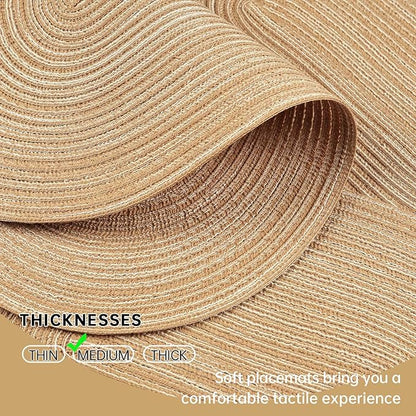 Noctiflorous Oval Braided Placemats Set of 8 Woven 12x18 Inch Non Slip Washable Heat Resistant Place Mats Round Tablemats for Dining Kitchen Party Daily Table Decor Dinner Mats (Beige Brown, 8)