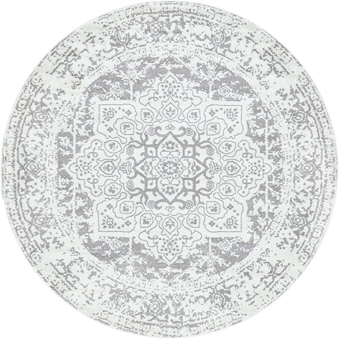 Rugs.com Arlington Collection Rug – 8 Ft Round White Medium-Pile Rug Perfect for Kitchens, Dining Rooms