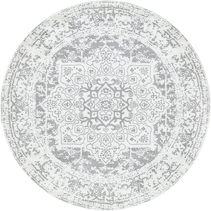 Rugs.com Arlington Collection Rug – 8 Ft Round White Medium-Pile Rug Perfect for Kitchens, Dining Rooms