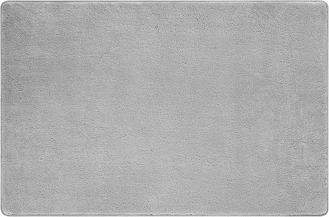 PURE ERA Carpet Stair Tread Landing Mat Area Rug Ultra Plush Shag Soft Non Slip Skid Resistant Tape Free Indoor Doormat Washable Reusable Grey 2' X 3'