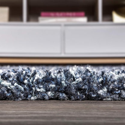 JONATHAN Y Mercer Shag Plush Tassel Denim Blue Indoor Area Rug, 4x6, Contemporary, Modern, Easy-Cleaning for Living Room, Bedroom, Kitchen, Pet Friendly, Non-Shedding (MCR100C-4)