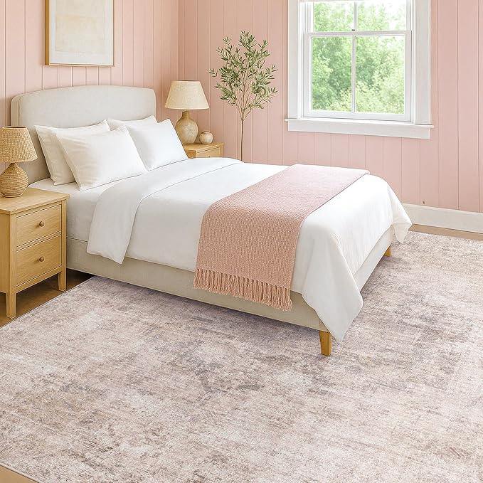 Modern Pink Abstract Area Rugs 9x12 for Living Room, Large Rug for Dining Room Under Table - Farmhouse Bedroom Rug Under Bed, Ultra Soft Washable Non Slip with Rubber Backing & Stain Resistant