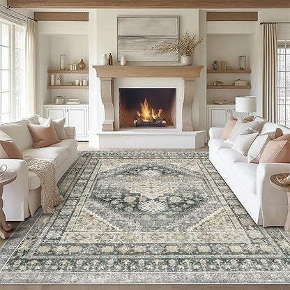 zesthome 6x9 Area Rug, Super Soft Washable Rugs for Living Room, Non-Slip Stain Resistant Vintage Rugs, Ultra-Thin Large Area Rugs (Wheat/Charcoal,6'x9')