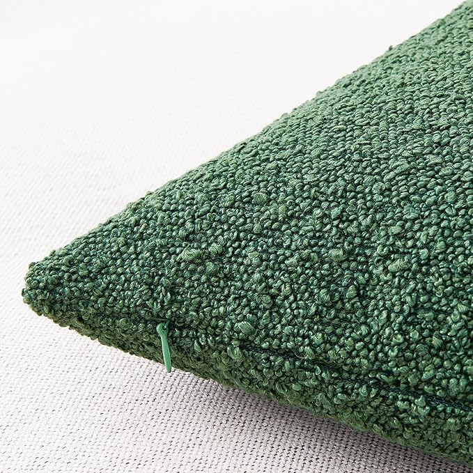 Mixhug Decorative Boucle Throw Pillow Covers, Forest Green, 20 x 20 Inches, Pack of 2 - Textured Boho Pillow Covers for Couch and Bed