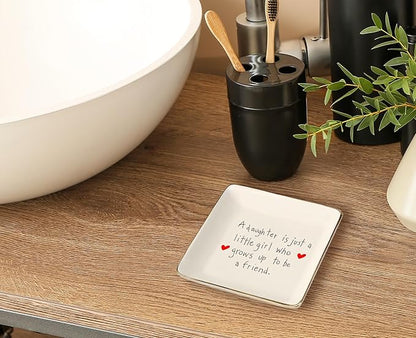 Topthink A Daughter Is Just A Little Girl Who Grows Up to Be A Friend-Ceramic Jewelry Holder Ring Dish Trinket Tray from Mom-Birthday Graduation Christmas Gift for Daughter Daughter-in-Law