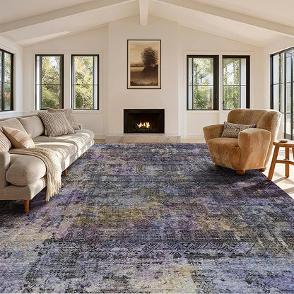 Kokia Abstract Area Rugs 9x12 Bedroom Washable Decor Low Pile Non-Slip Non-Shedding Indoor Black Gray Carpet Foldable Stain Resistant Floor Mat Living Room Dining Room, Oslo Nebula
